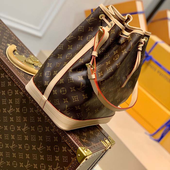 Louis Vuitton LV Women Noé Bucket Bag Brown Monogram Coated Canvas Cowhide Leather