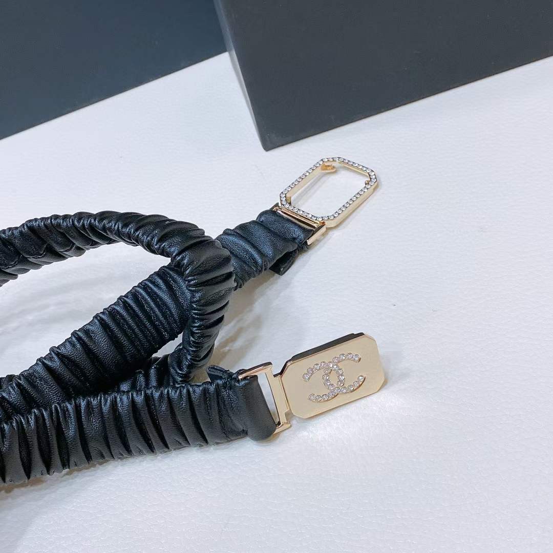 Chanel CC Women Belt Black Lambskin Gold-Tone Metal Strass