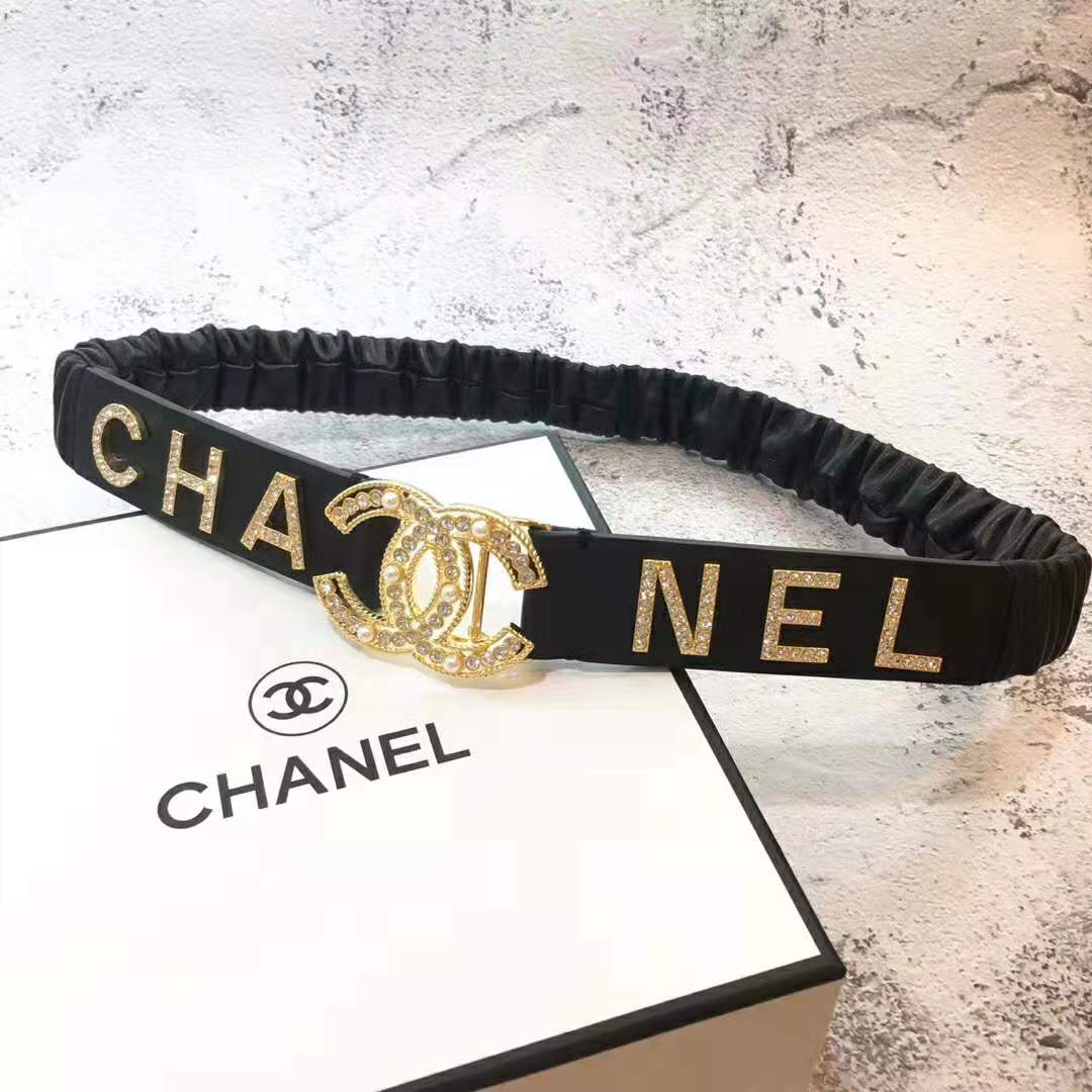 Chanel Women Goatskin & Gold-Tone Metal Belt-Black