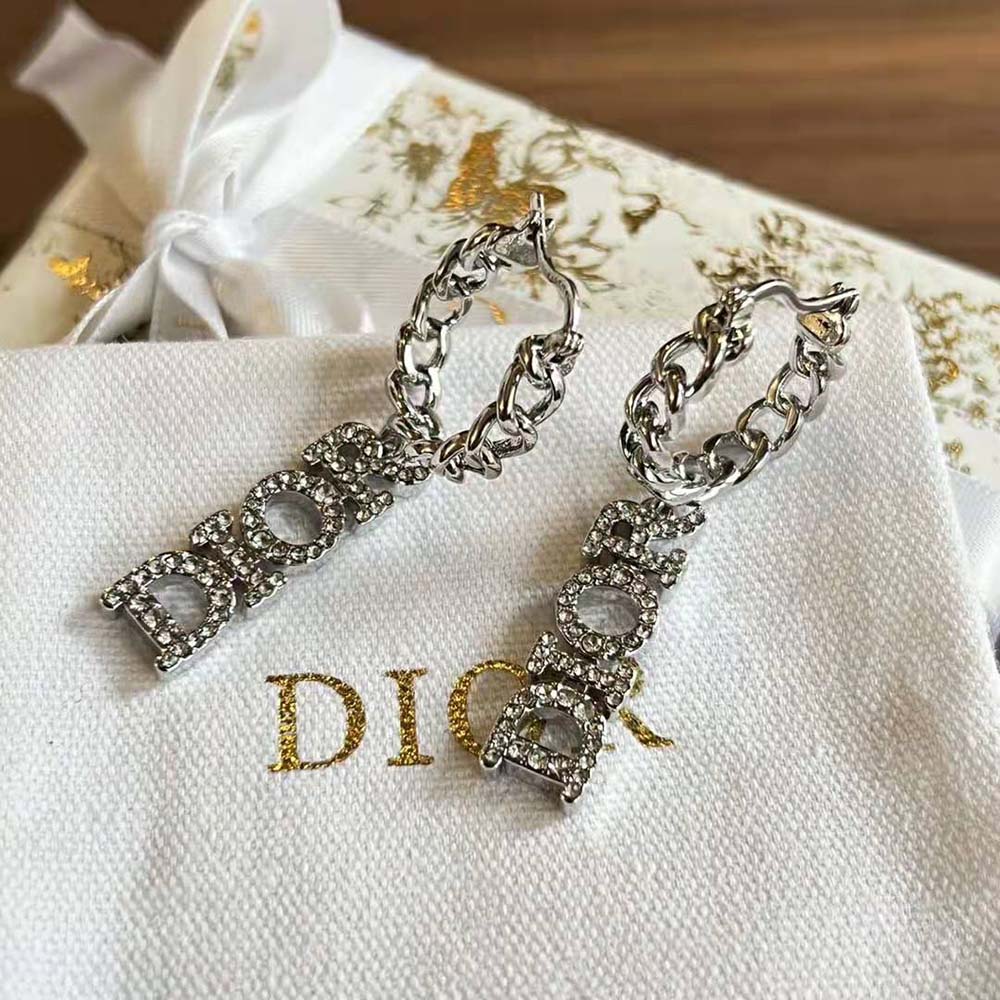 Dior Women Dio(r)evolution Earrings Silver-Finish Metal and Silver-Tone Crystals