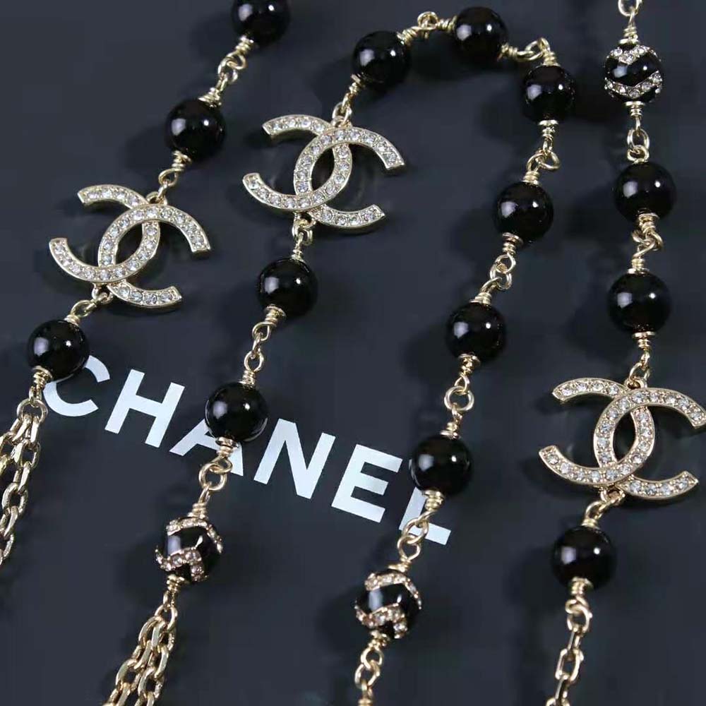 Chanel Women Long Necklace in Metal Glass Pearls and Strass
