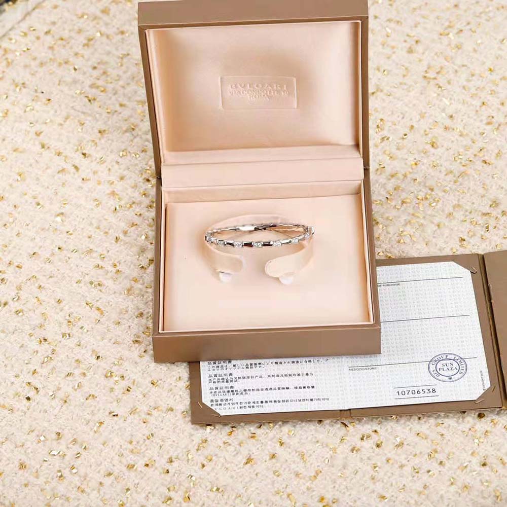 Bvlgari Women Serpenti Viper 18 KT White Gold Bracelet Set with Demi Pave Diamonds