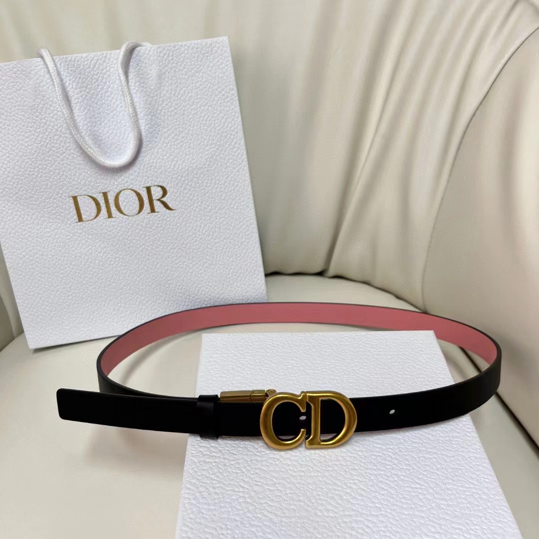 Dior CD Unisex 30 Montaigne Reversible Belt Black Ethereal Pink Smooth Calfskin 20 MM Width