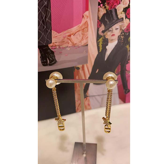 Dior CD Women Dior Tribales Earrings White Resin Pearls Crystals