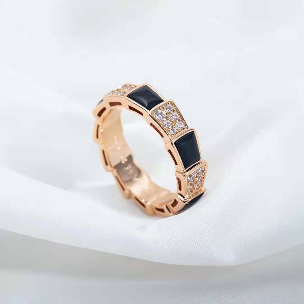 Bvlgari Women Serpenti Viper Band Ring in 18 KT Rose Gold-Black