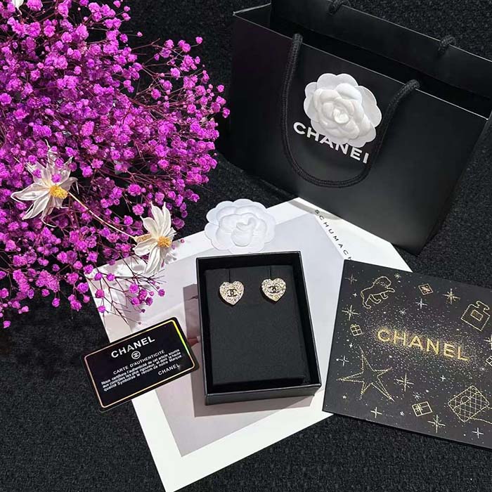 Chanel Women CC Pendant Earrings Black Metal Strass Gold Crystal