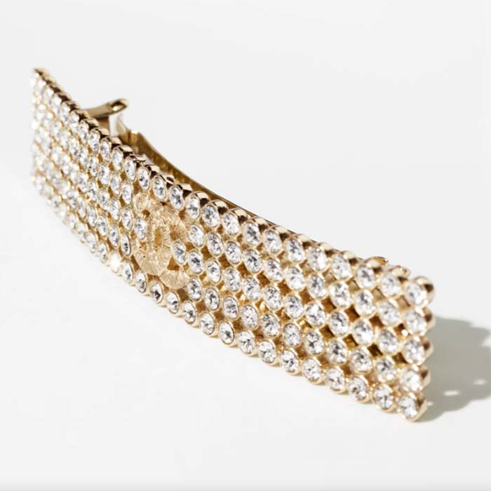 Chanel Women CC Hair Clip Metal Strass Gold Crystal