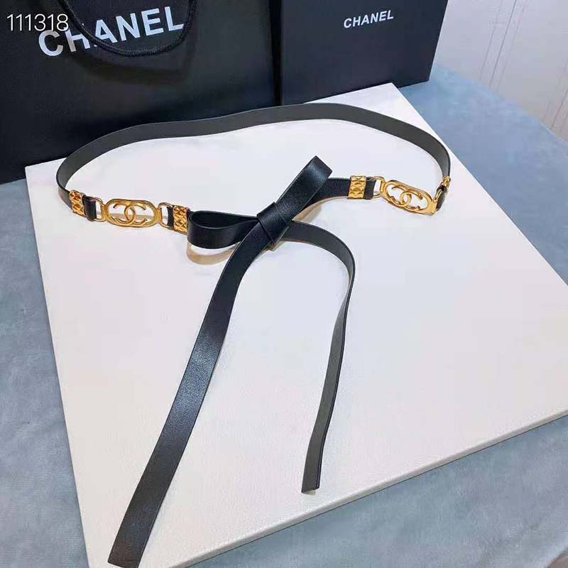 Chanel Women Lambskin & Gold Metal Black Belt