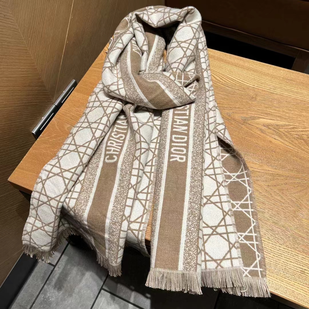 Dior Unisex Cannage Scarf Rose Des Vents Ecru Cashmere Virgin Wool