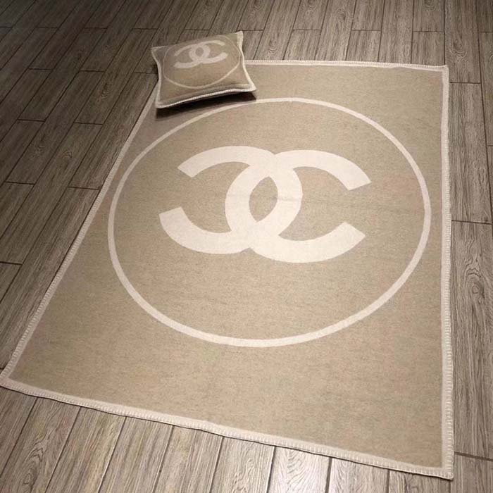 Chanel Unisex CC Cotton Wool Tweed Beige Sandy Multifunction Blanket Scarf