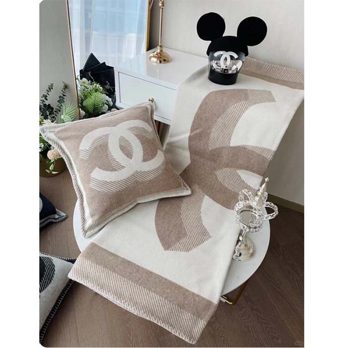 Chanel Unisex CC Cushion Cotton Wool Tweed Beige Sandy Multifunction