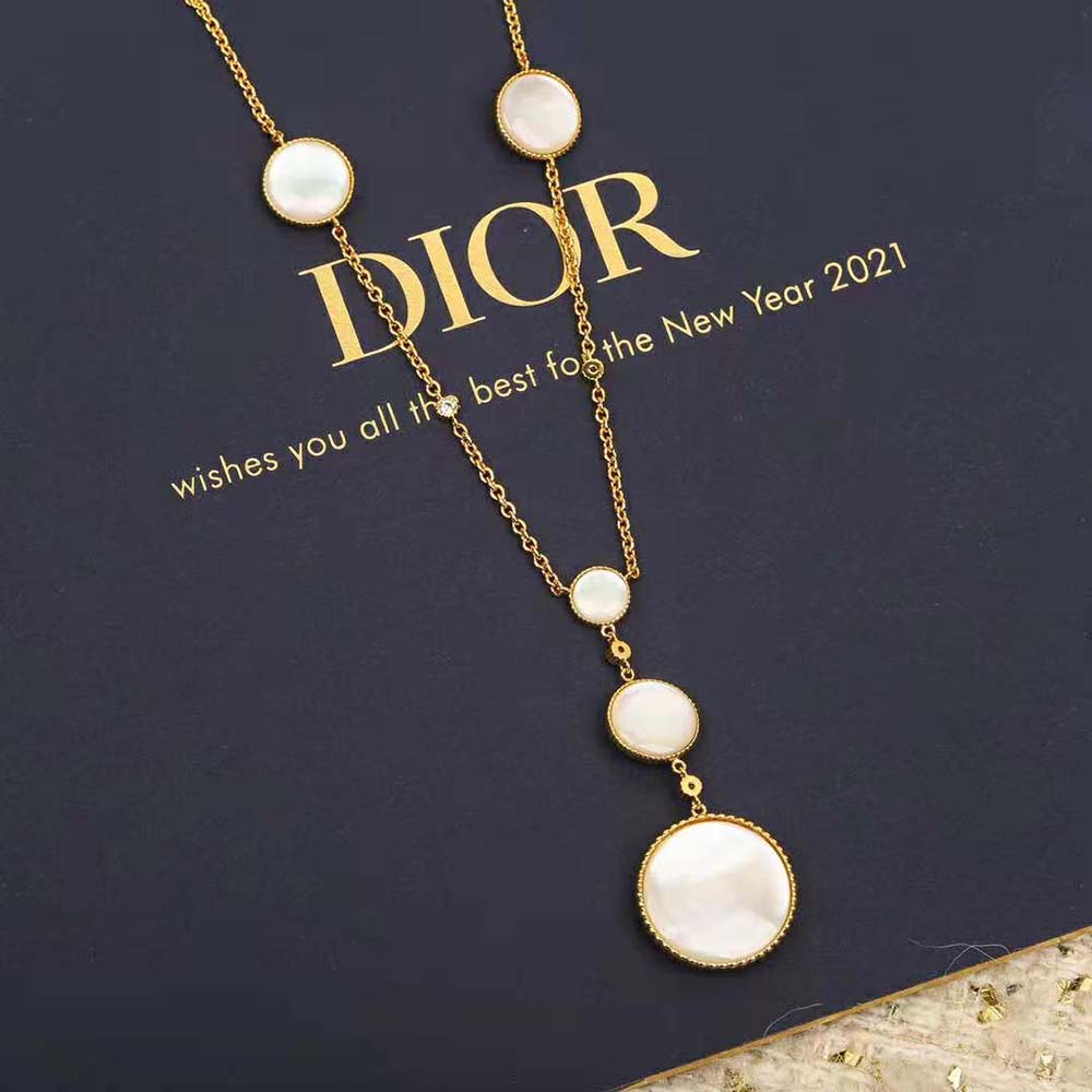 Dior Women Rose Des Vents Long Necklace Yellow Gold Diamonds and Mother-of-Pearl