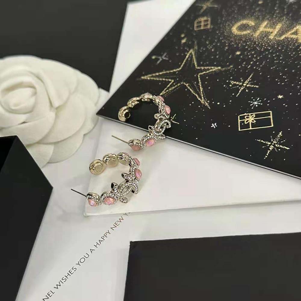 Chanel Women Hoop Earrings in Metal and Strass