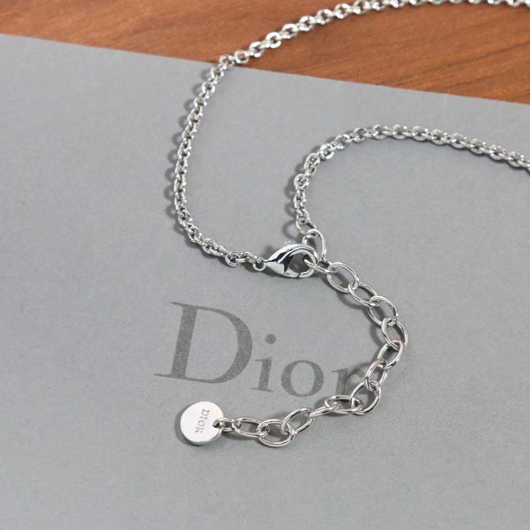 Dior Women CD Lock Necklace Silver-Finish Metal Silver-Tone Crystals