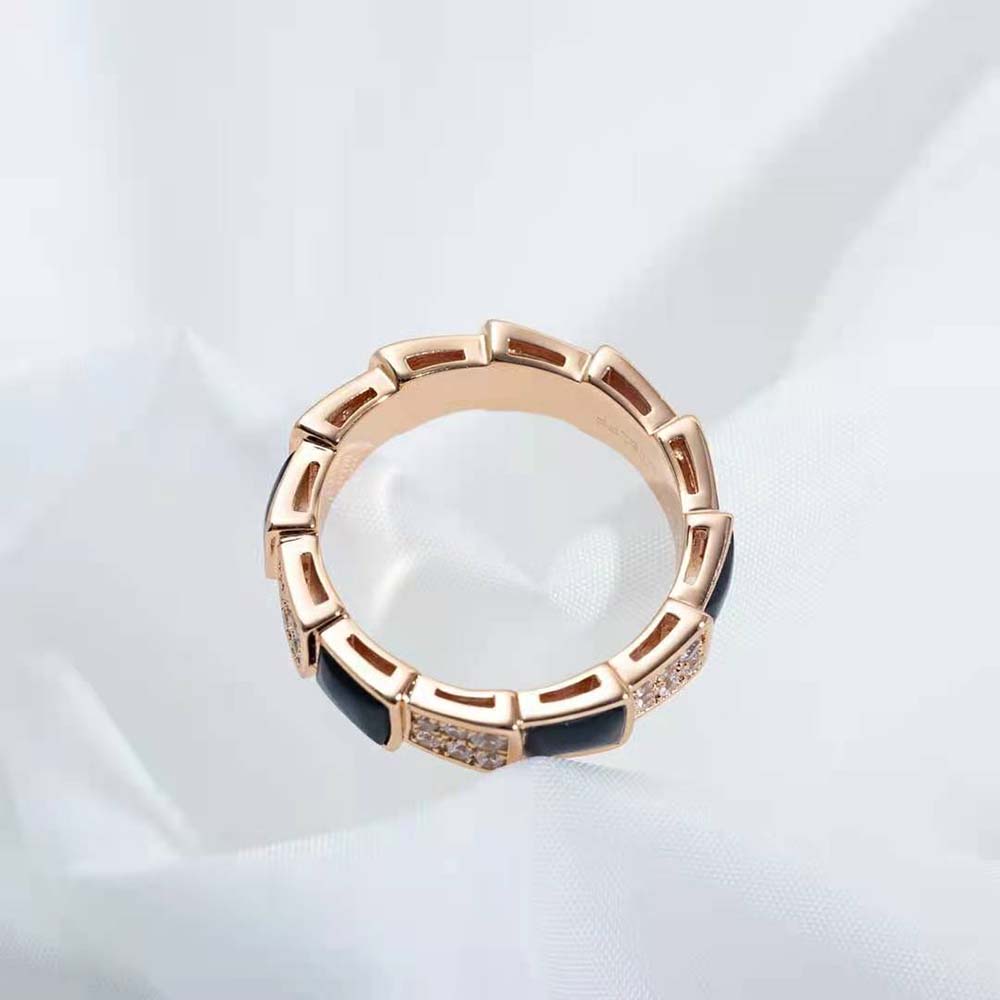 Bvlgari Women Serpenti Viper Band Ring in 18 KT Rose Gold-Black