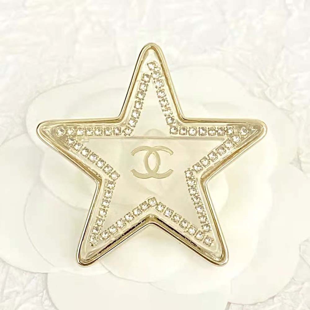 Chanel Women Brooch in Metal Resin and Diamantés
