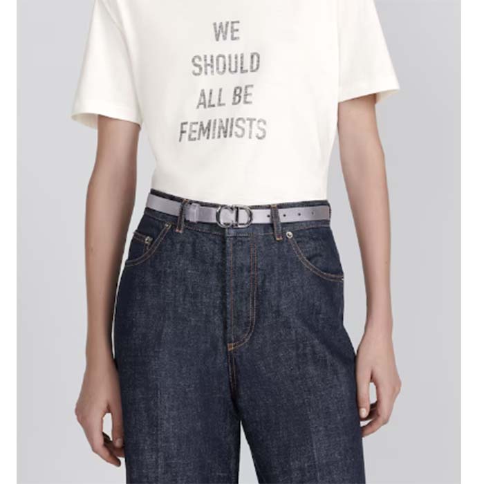 Dior Unisex CD Dior Or Saddle Belt Metallic Silver-Tone Smooth Calfskin 20 MM