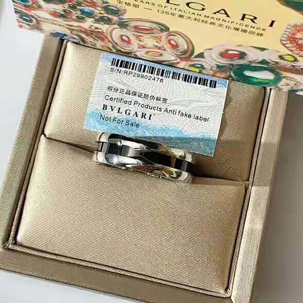 Bvlgari Women Save the Children One-band Sterling Silver Ring with Black Ceramic