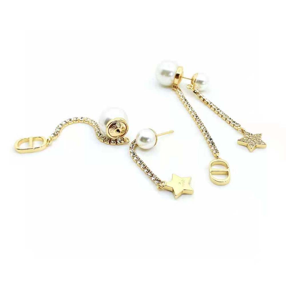 Dior Women Tribales Earrings Gold-Finish Metal White Resin Pearls and White Crystals