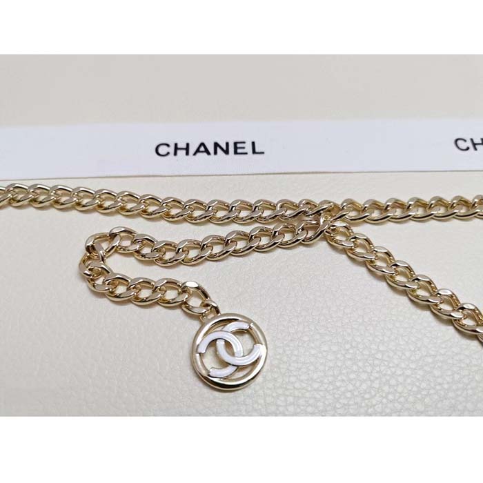 Chanel Women CC Belt Gold Tone Metal White Chanel Logo