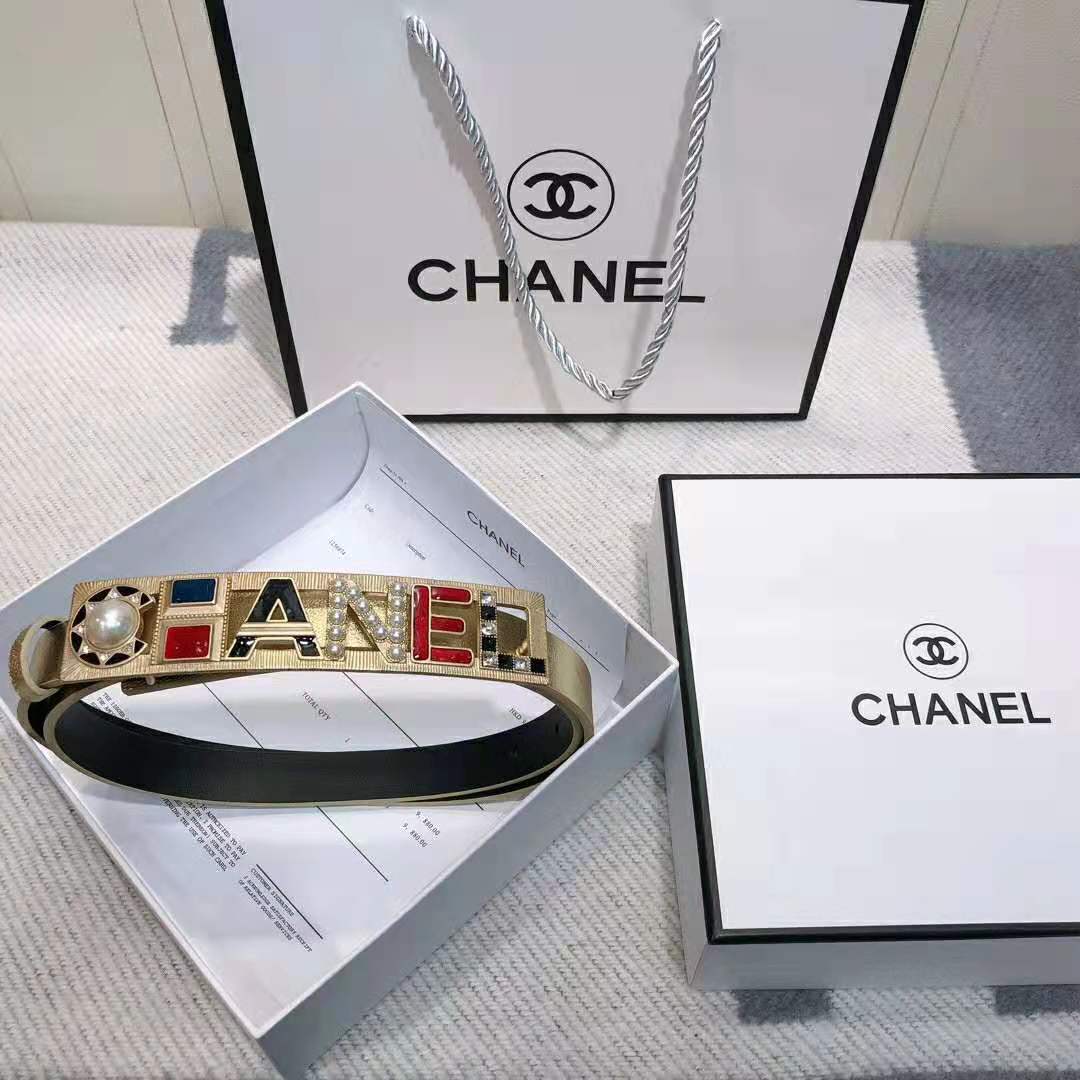 Chanel Women Goatskin & Gold-Tone Metal Belt-Gold