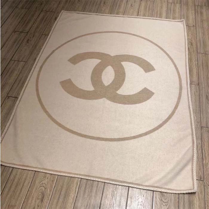 Chanel Unisex CC Cotton Wool Tweed Beige Sandy Multifunction Blanket Scarf