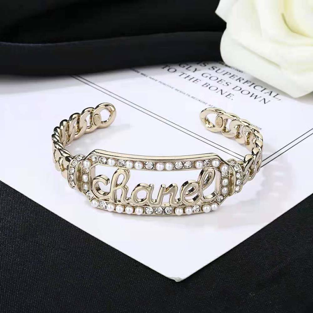 Chanel Women Cuff in Metal Glass Pearls and Strass