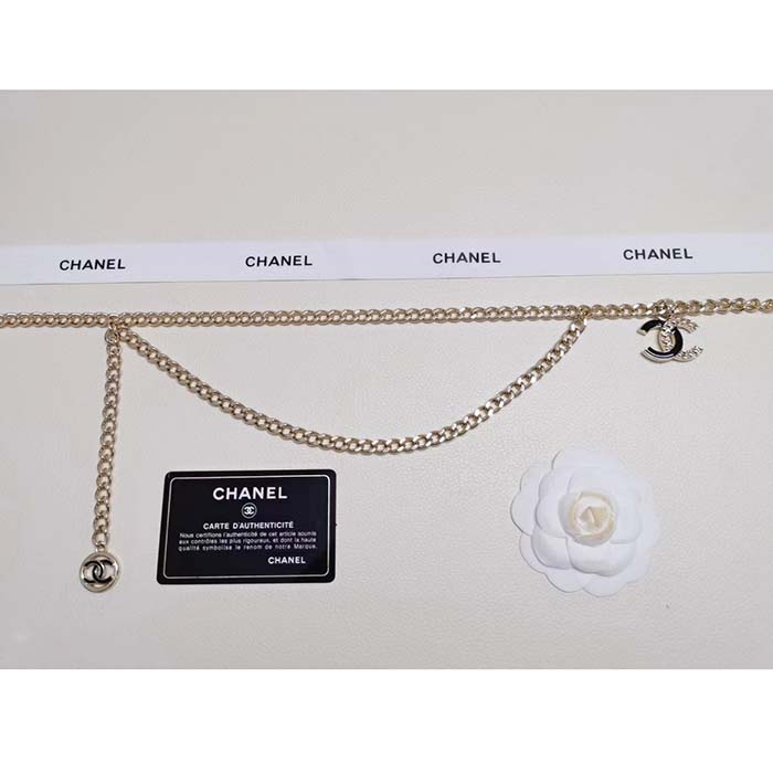 Chanel Women CC Belt Gold Tone Metal Black Chanel Logo