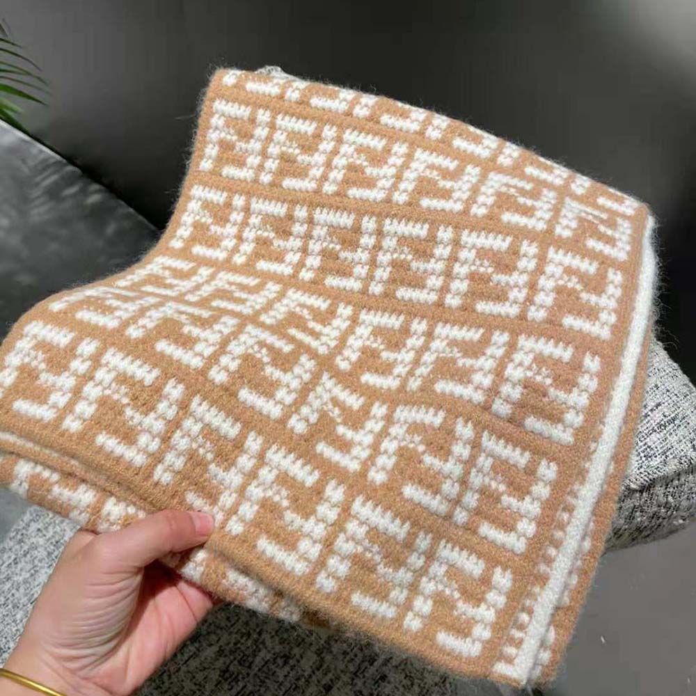 Fendi Women FF Scarf Beige Cashmere Scarf