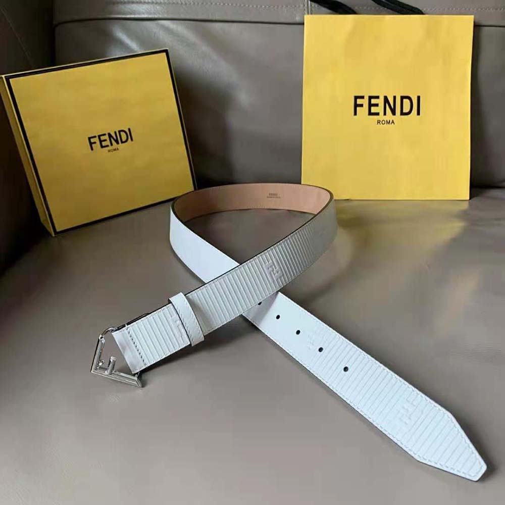 Fendi Men White Leather Belt