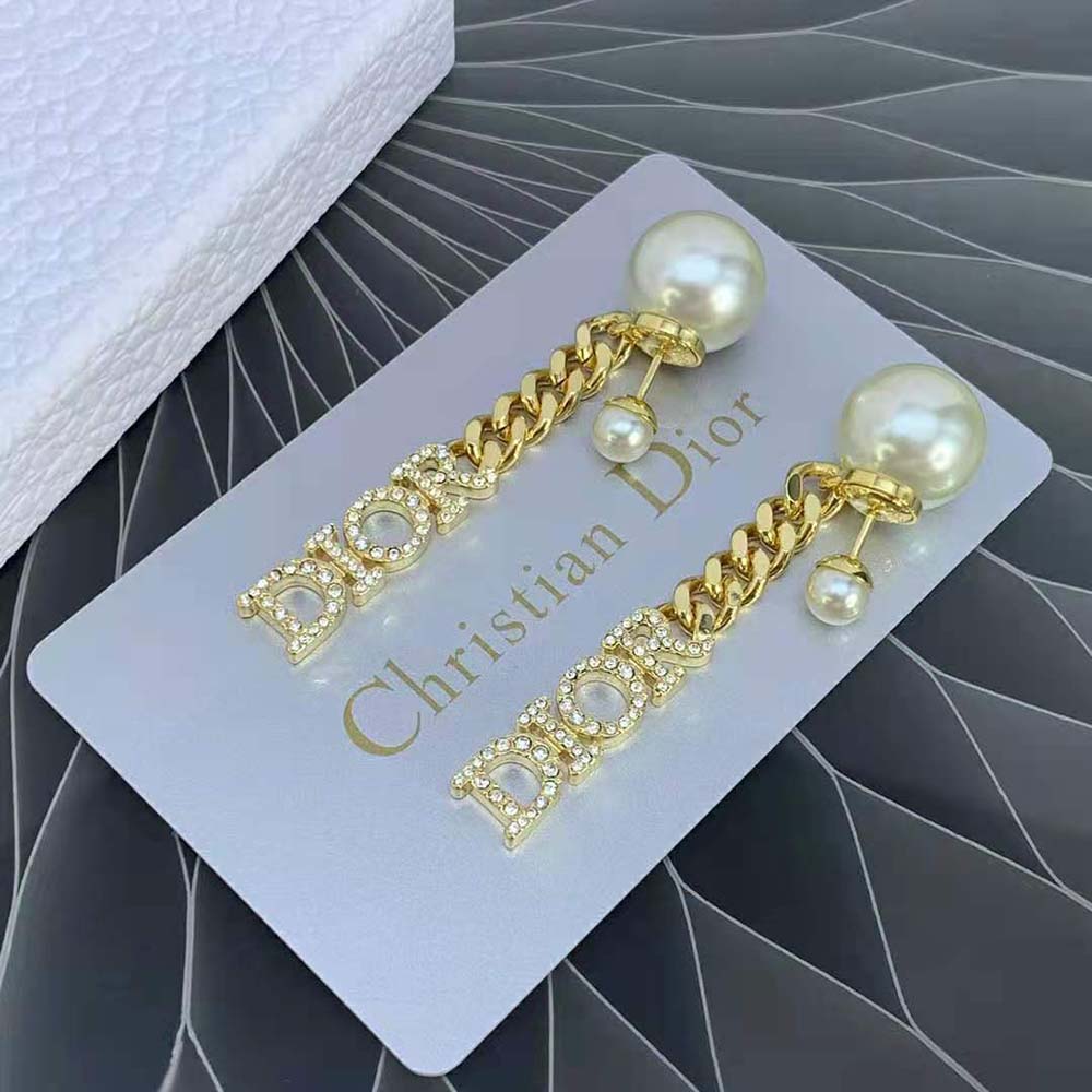 Dior Women Tribales Earrings Gold-Finish Metal with White Resin Pearls