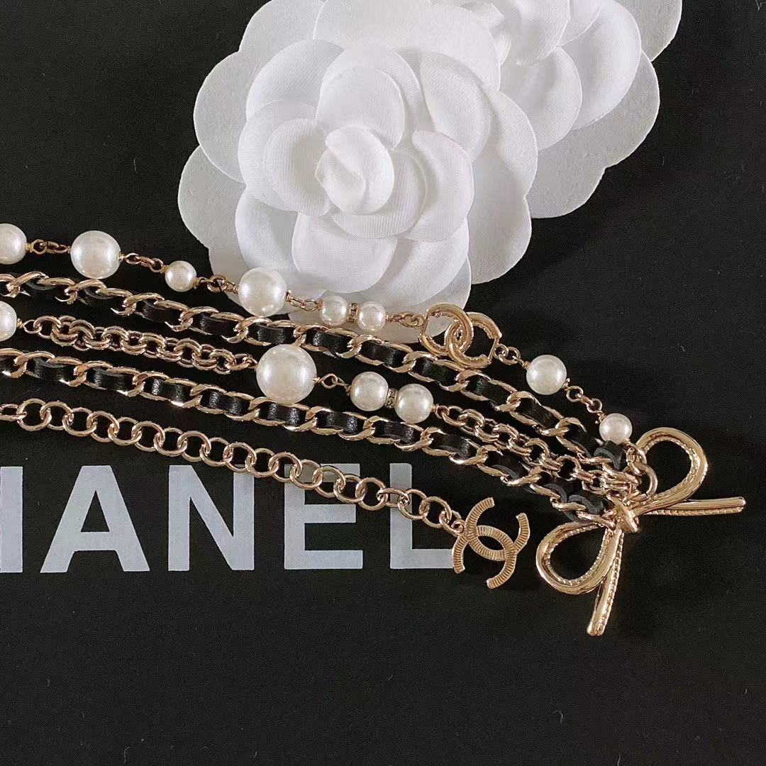 Chanel Women CC Chain Belt Gold Metal Resin Glass Pearls Strass Black Calfskin Leather