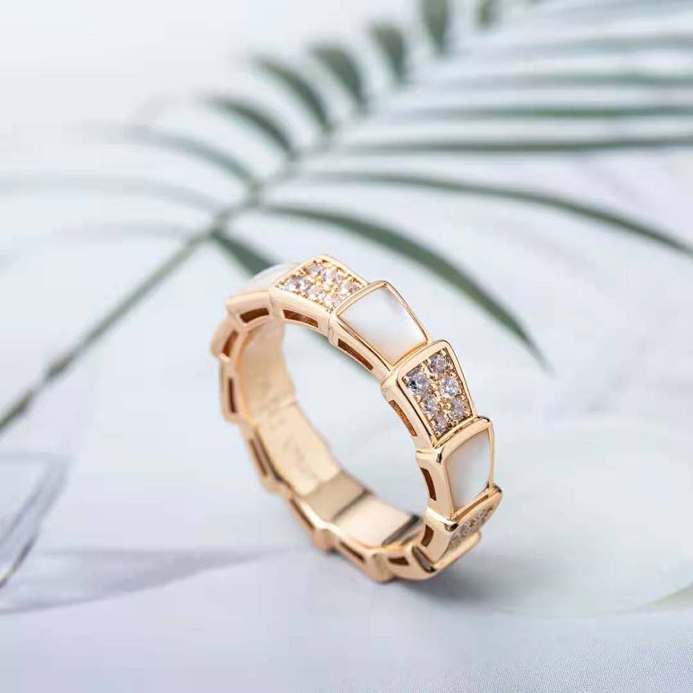 Bvlgari Women Serpenti Viper Band Ring in 18 KT Rose Gold-White