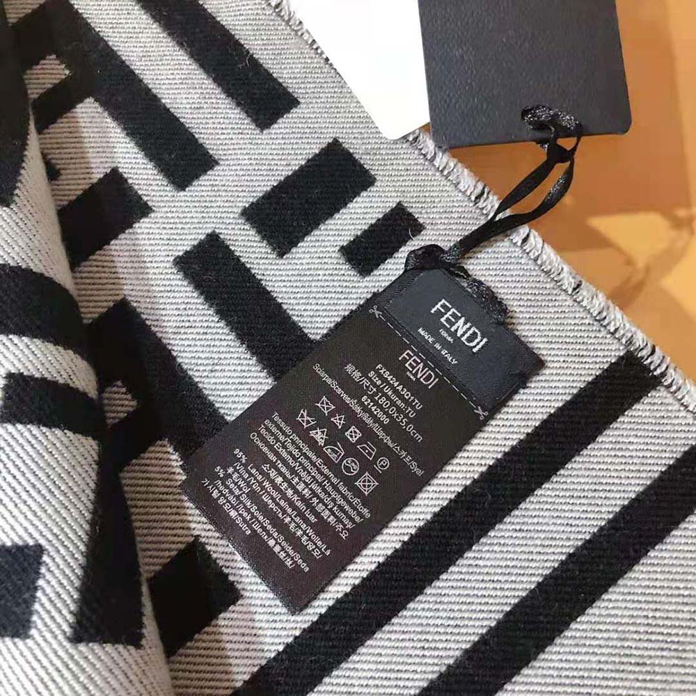 Fendi Women Beige Wool and Silk Scarf