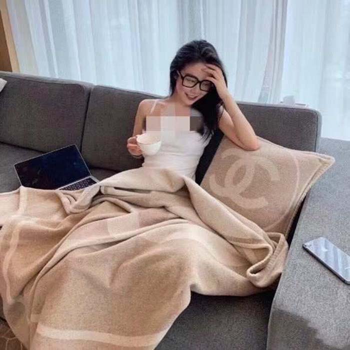 Chanel Unisex CC Cotton Wool Tweed Beige Sandy Multifunction Blanket Scarf