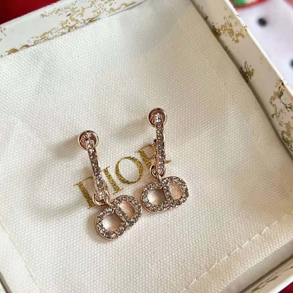 Dior Women Clair D Lune Earrings Pink-Finish Metal and Pink Crystals