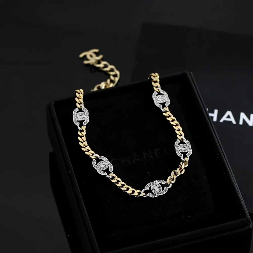 Chanel Women Choker Metal & Strass Gold Silver & Crystal AB6444