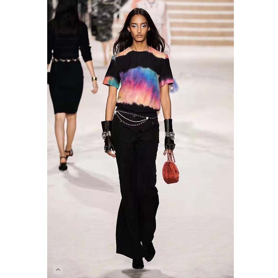 Chanel Women Metal Glass Pearls Lambskin & Strass Belt-Black