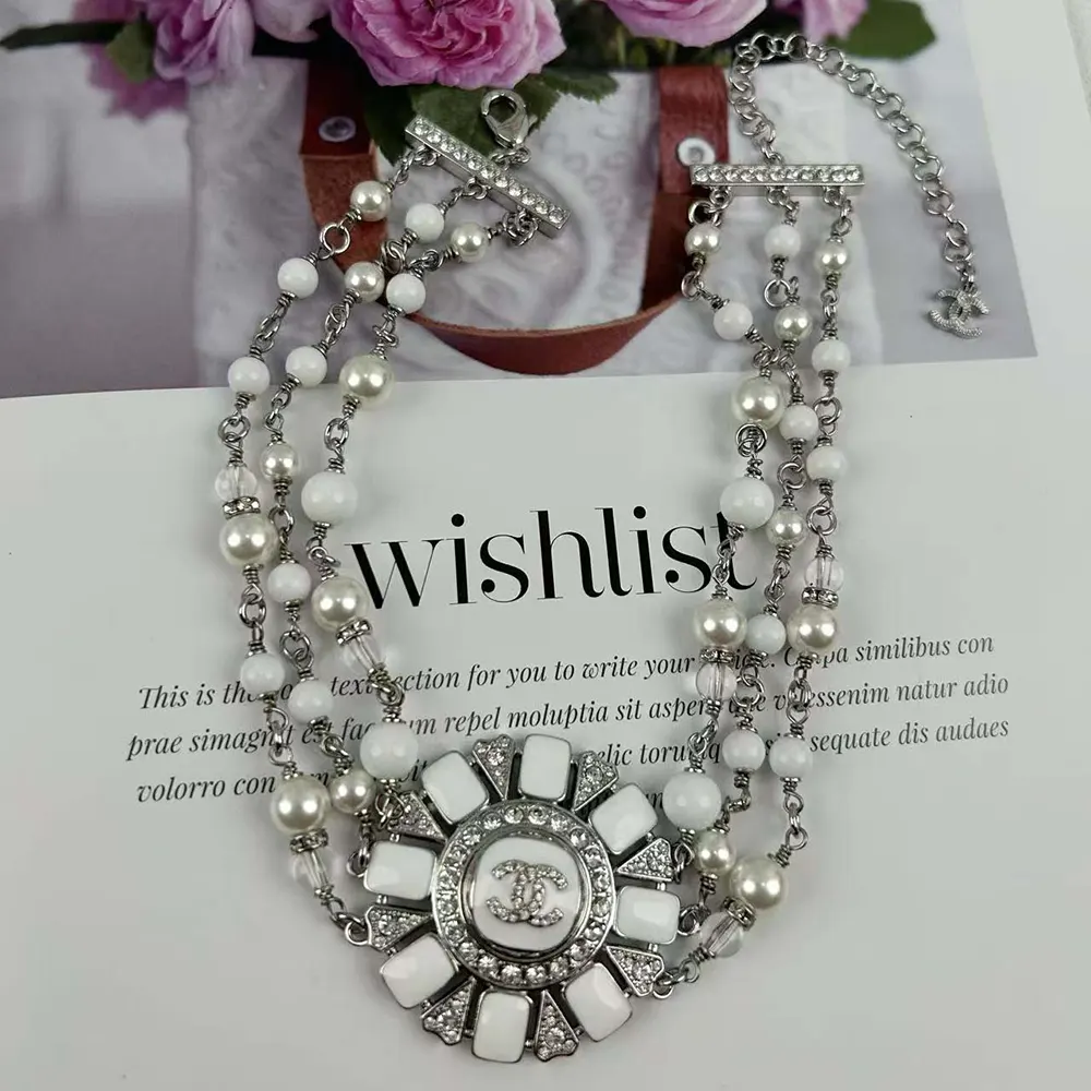 Chanel Women Choker Metal Resin Glass Pearls Natural Stones Strass