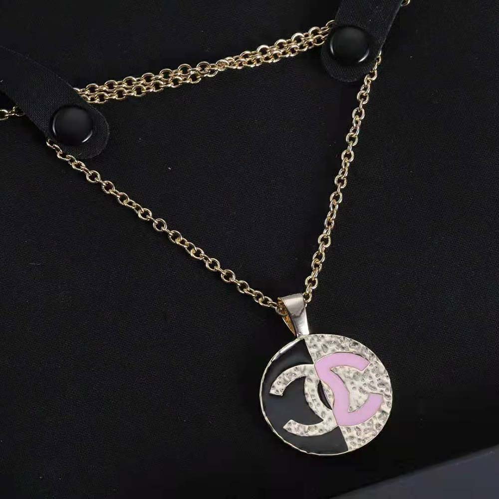 Chanel Women Pendant Necklace in Metal-Black and Pink