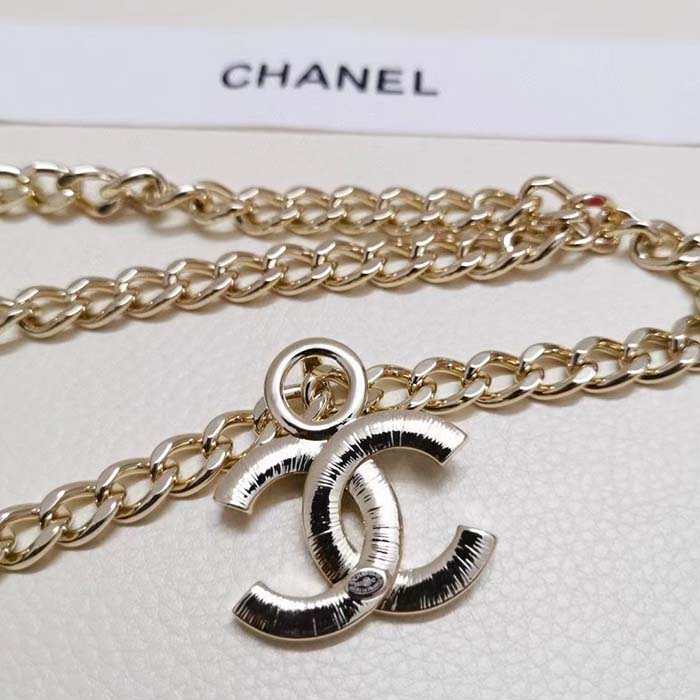 Chanel Women CC Belt Gold Tone Metal Pink Chanel Logo