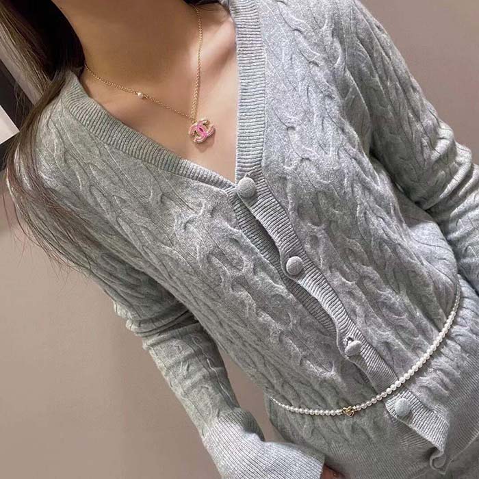 Chanel Women CC Chain Belt Metal Glass Pearls Strass Gold Pearly White Crystal