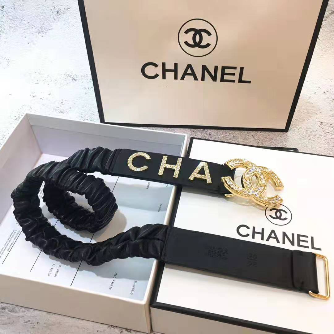 Chanel Women Goatskin & Gold-Tone Metal Belt-Black