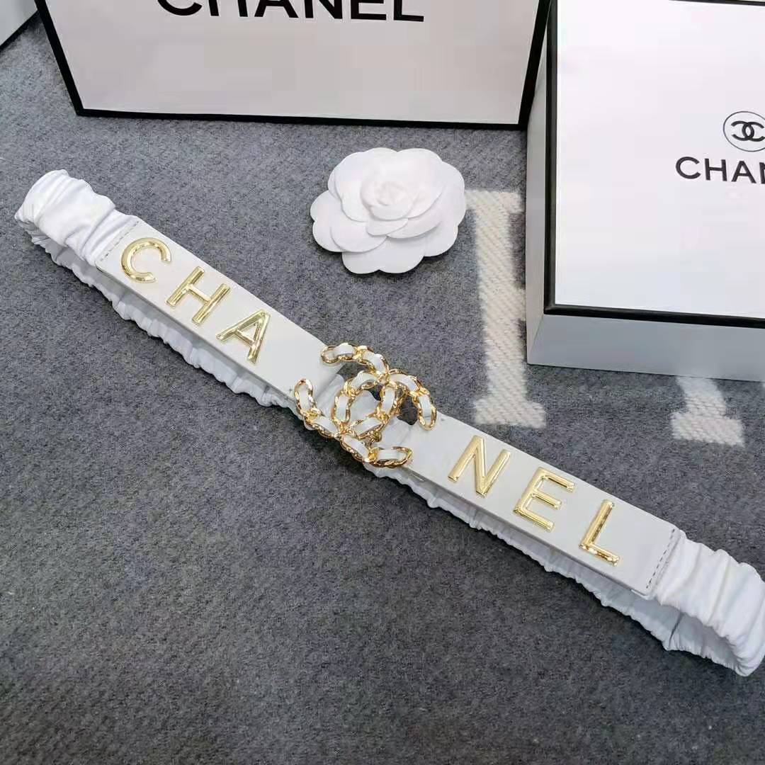 Chanel Women Goatskin & Gold-Tone Metal Belt-White