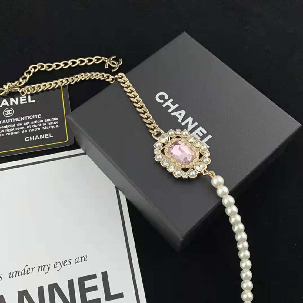 Chanel Women Long Necklace in Metal Resin Glass Pearls and Strass