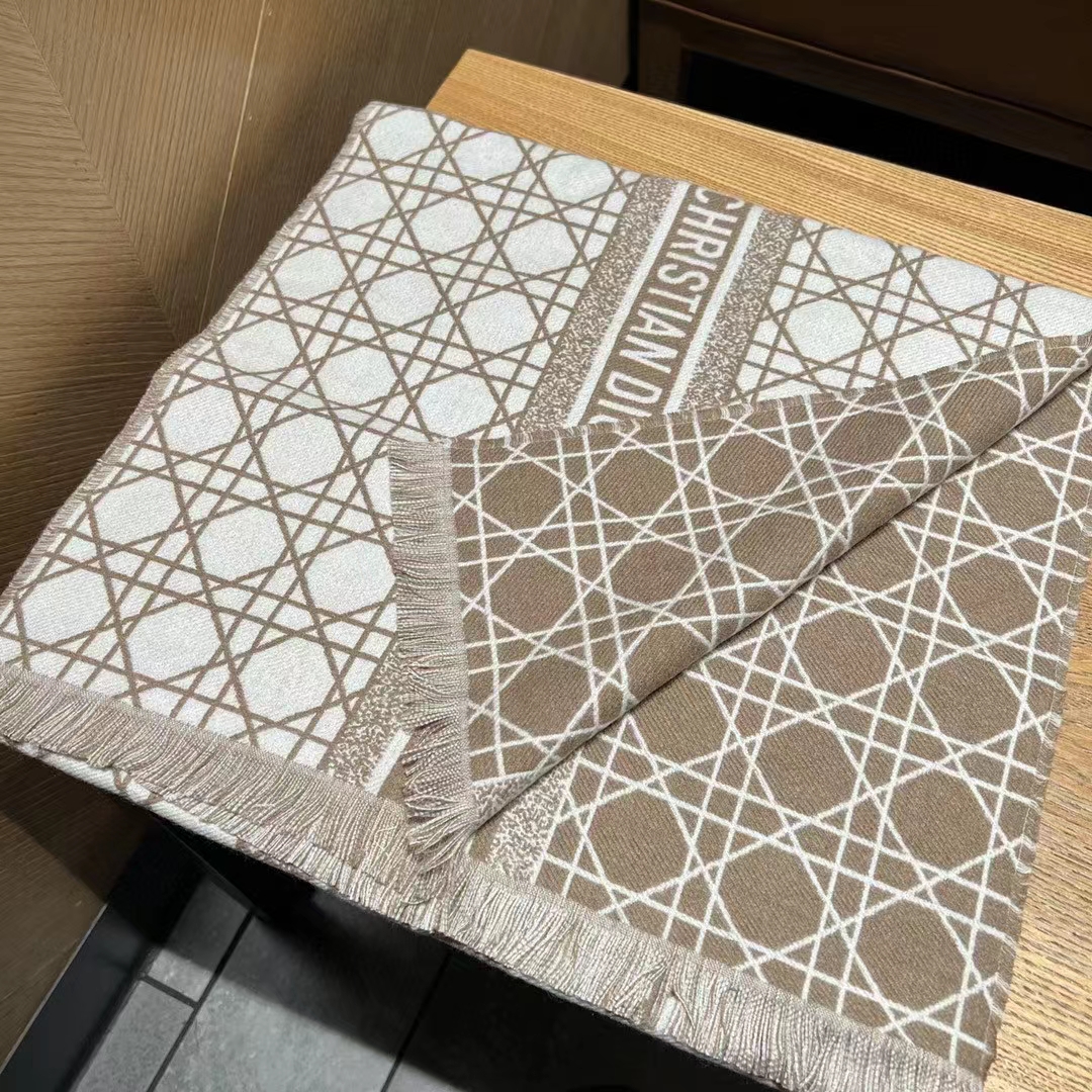 Dior Unisex Cannage Scarf Rose Des Vents Ecru Cashmere Virgin Wool