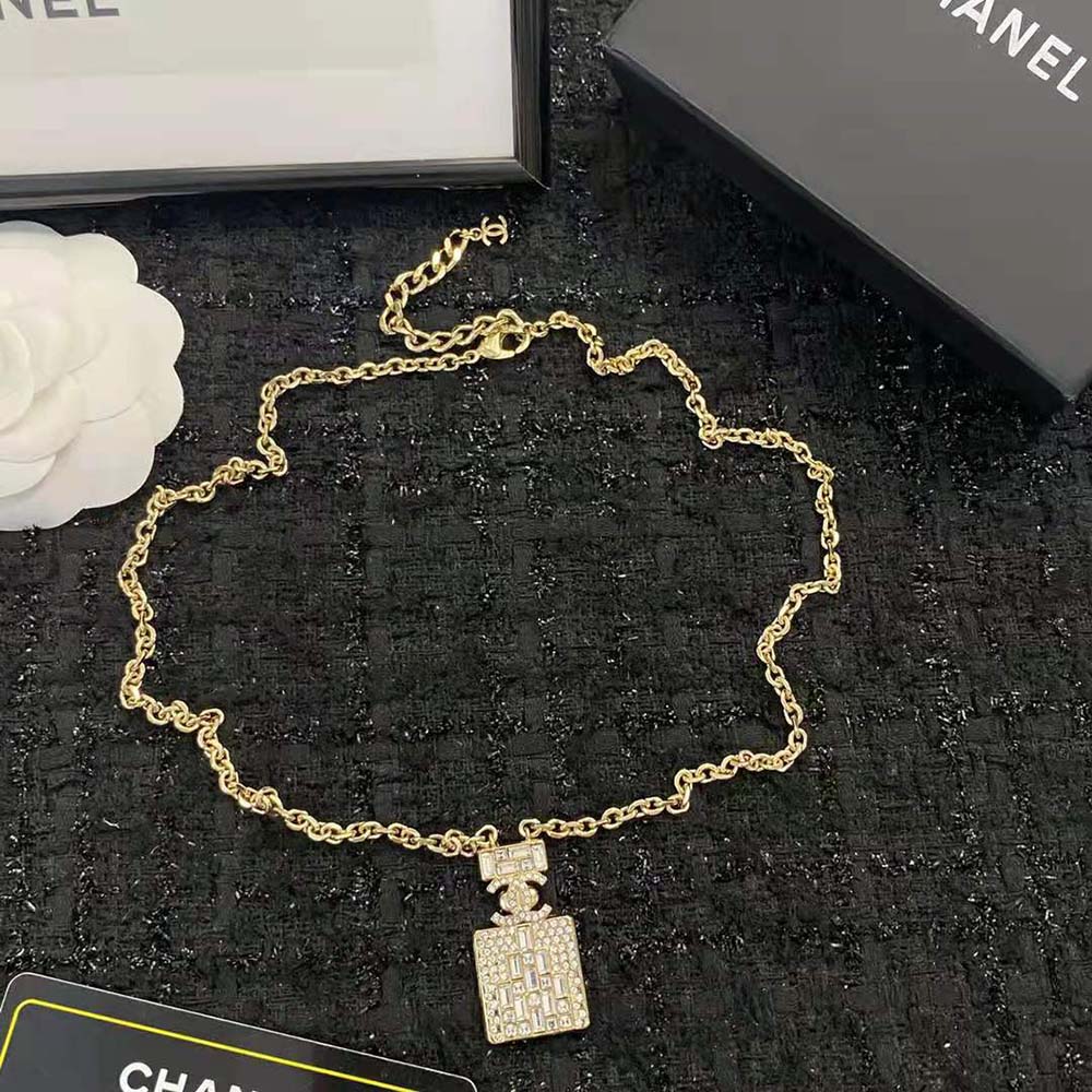 Chanel Women Long Pendant Necklace in Metal and Strass
