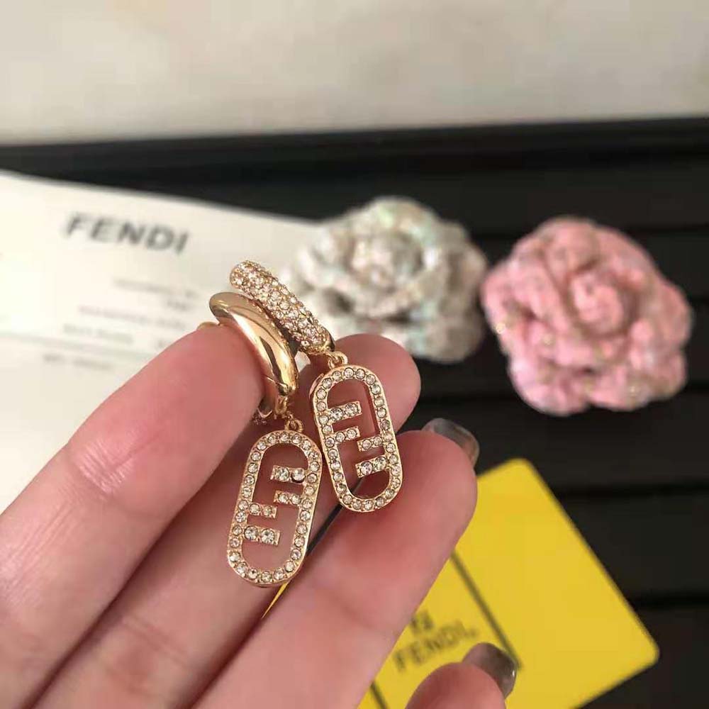 Fendi Women O Lock Earrings Gold-Colored Earrings in Bronze and Zircon