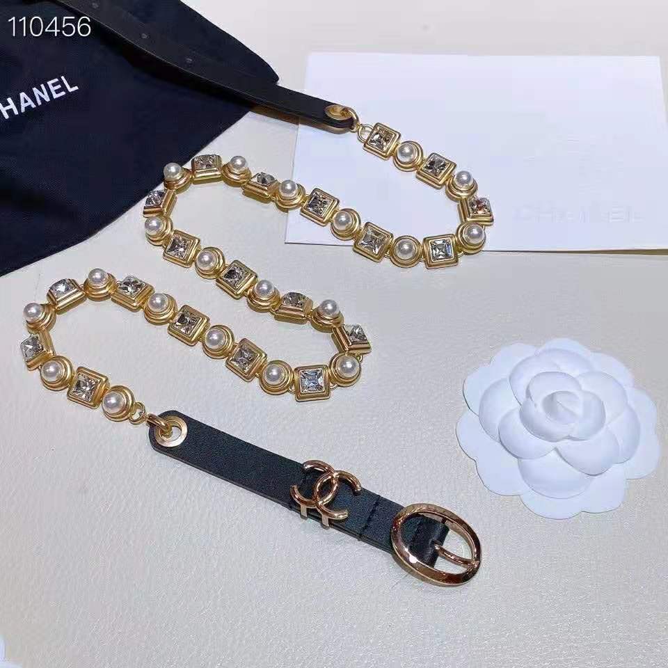 Chanel Women Gold-Tone Glass Pearls Gold & Crystal Belt