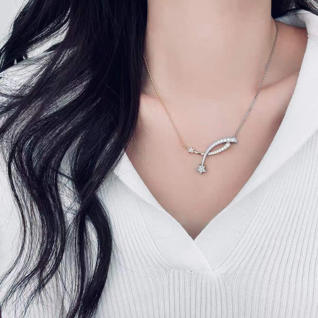 Chanel Women CC Etoile Filante Necklace 18K White Silver Diamonds